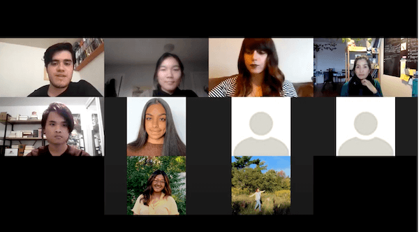 Several people on a video conference call.